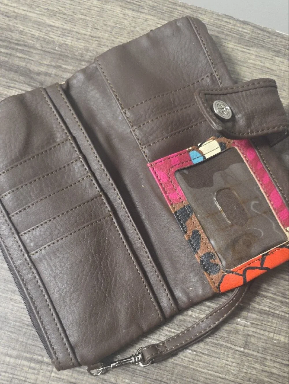 Relic Brown Floral Leopard Wristlet with Pink & Orange Accents